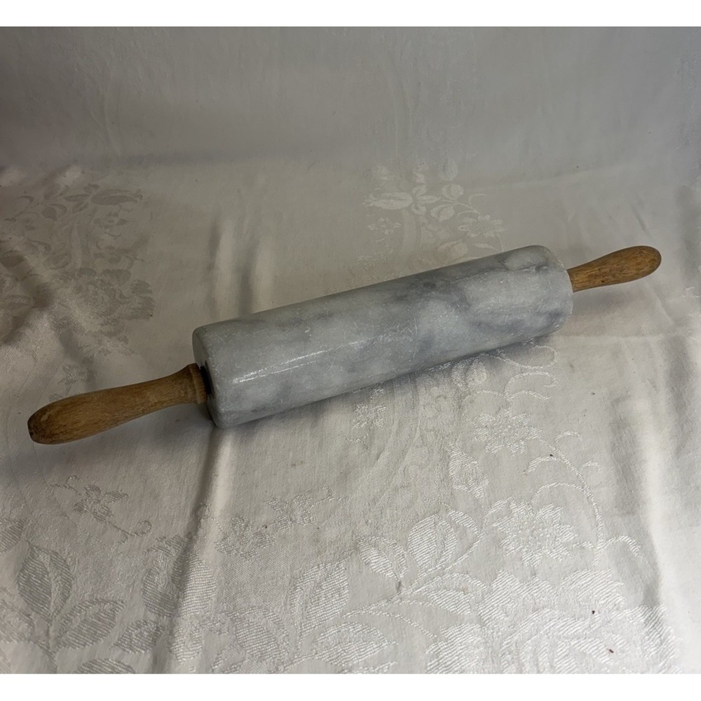 Vintage Marble Rolling Pin 18" Long 10" Barrel Wood Handles Heavy 5lbs